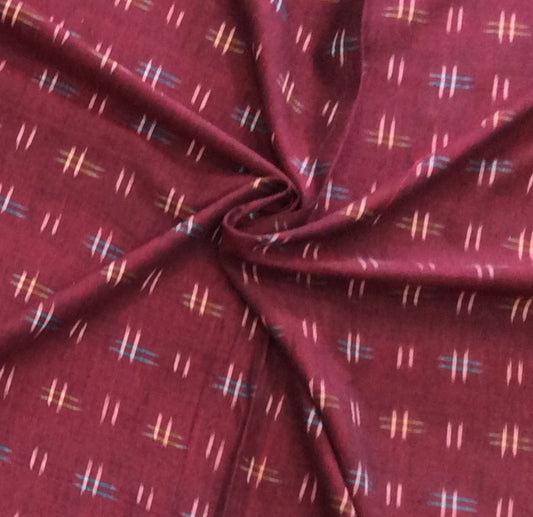 Maroon Base Cotton Handwoven Double Ikat (Width: 44 inches or 112 cm)