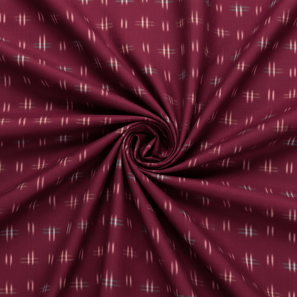 Maroon Handwoven Cotton Double Ikat Fabric for Men's Shirt | Width: 44"