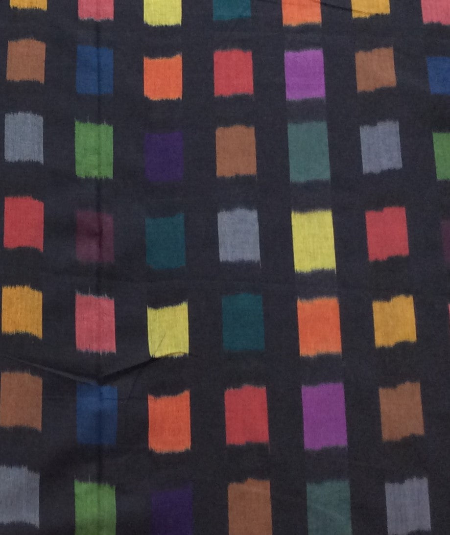 Black Base Multi Color Fine Quality Cotton Woven Handloom Ikat (Width: 44 inches or 112 cm)