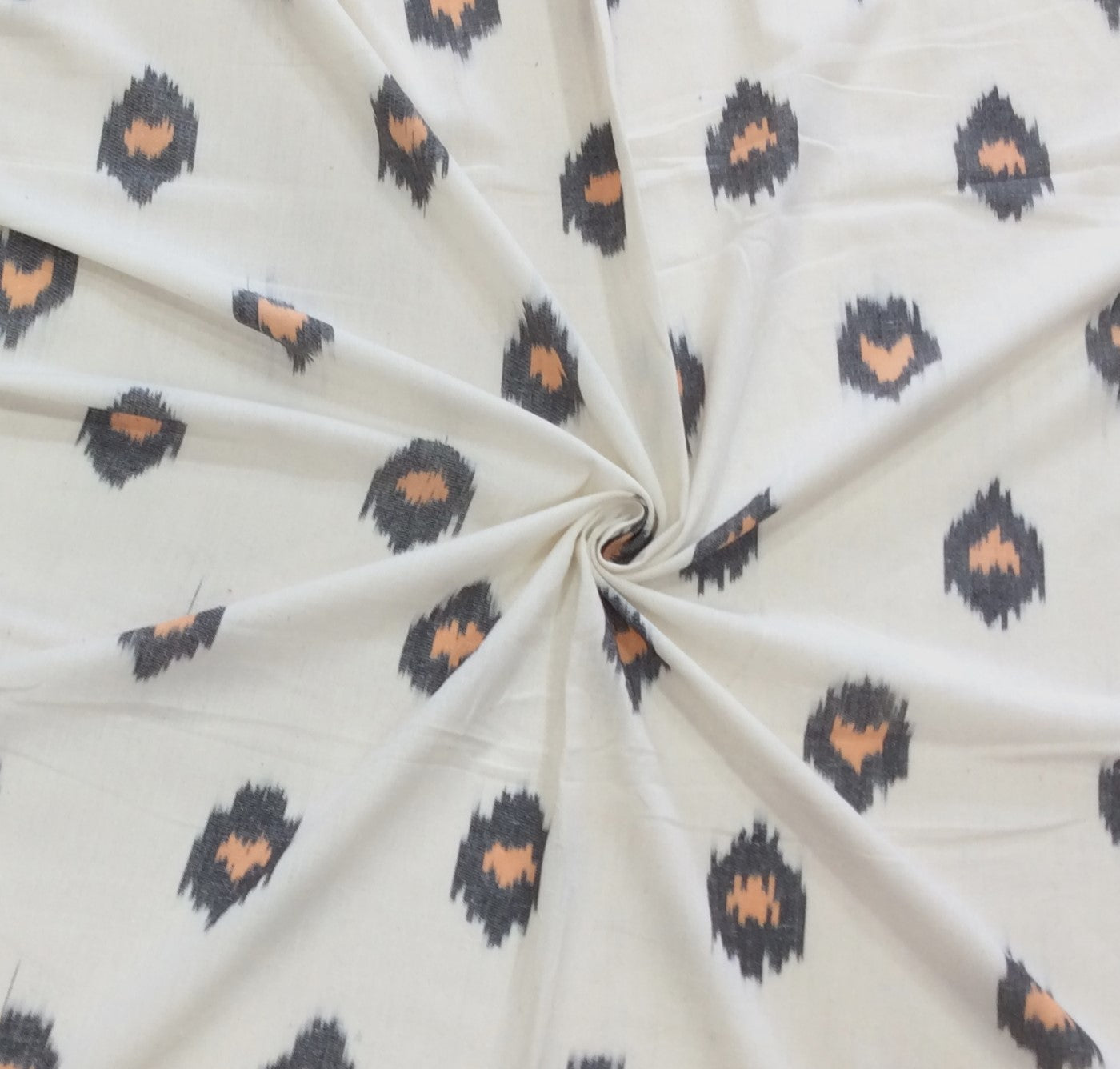 White, Black & Yellow Fine Quality Cotton Handloom Ikat (Sku: IK-226)