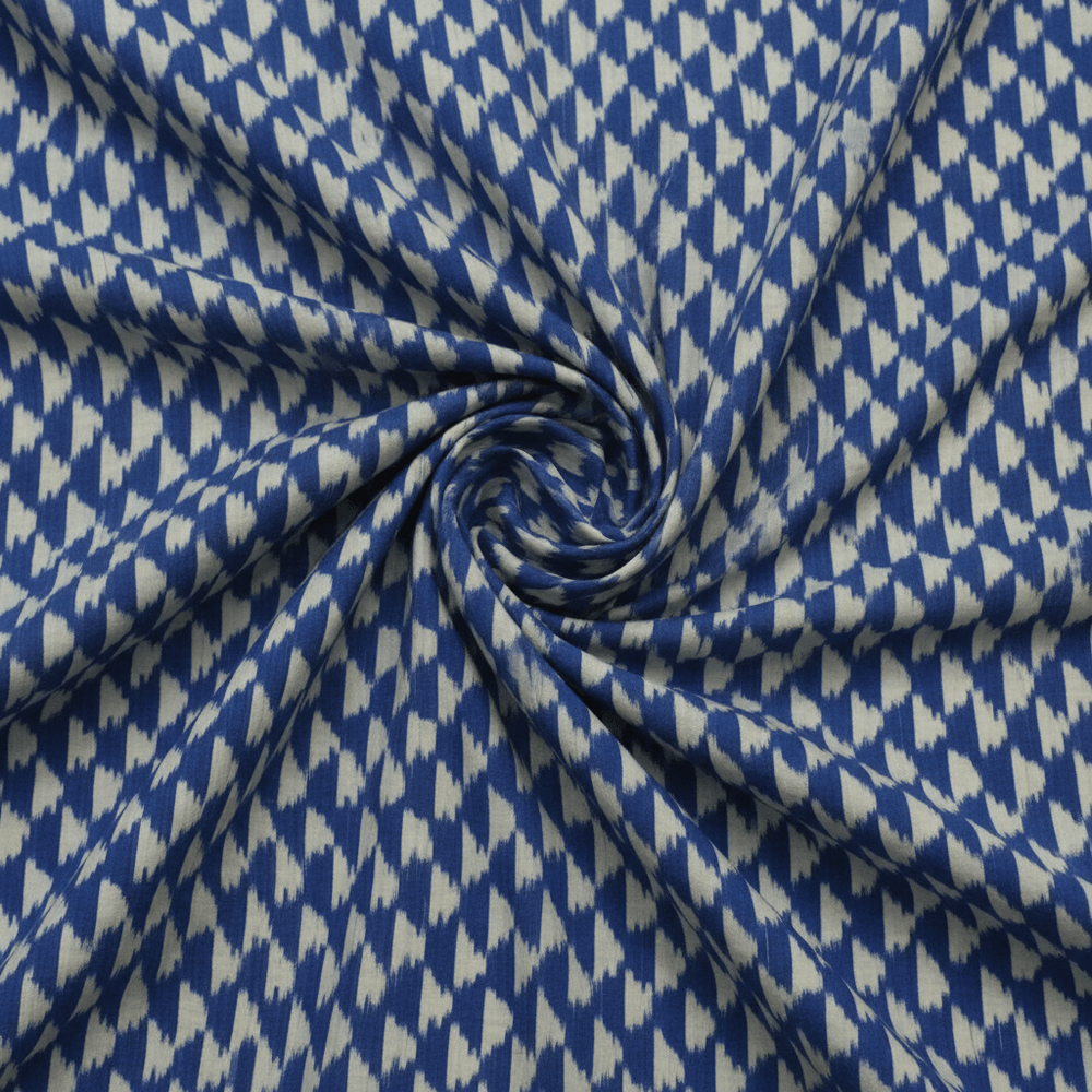Blue Fine Quality Cotton Voile Woven Handloom Ikat Fabric for Dress Material | Width: 44"