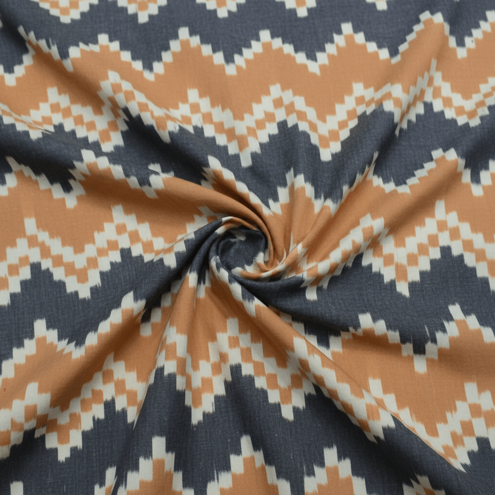 Yellow & Grey Cotton Handloom Woven Ikat Fabric for Dress Material | Width: 44"