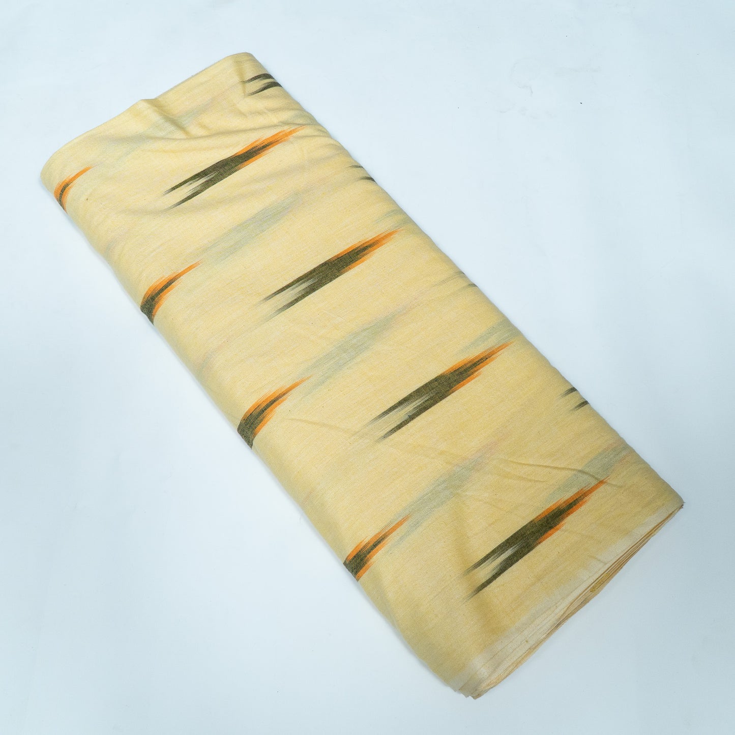 Cream & Green Design Cotton Ikat Fabric for Dress Material | Width: 44"