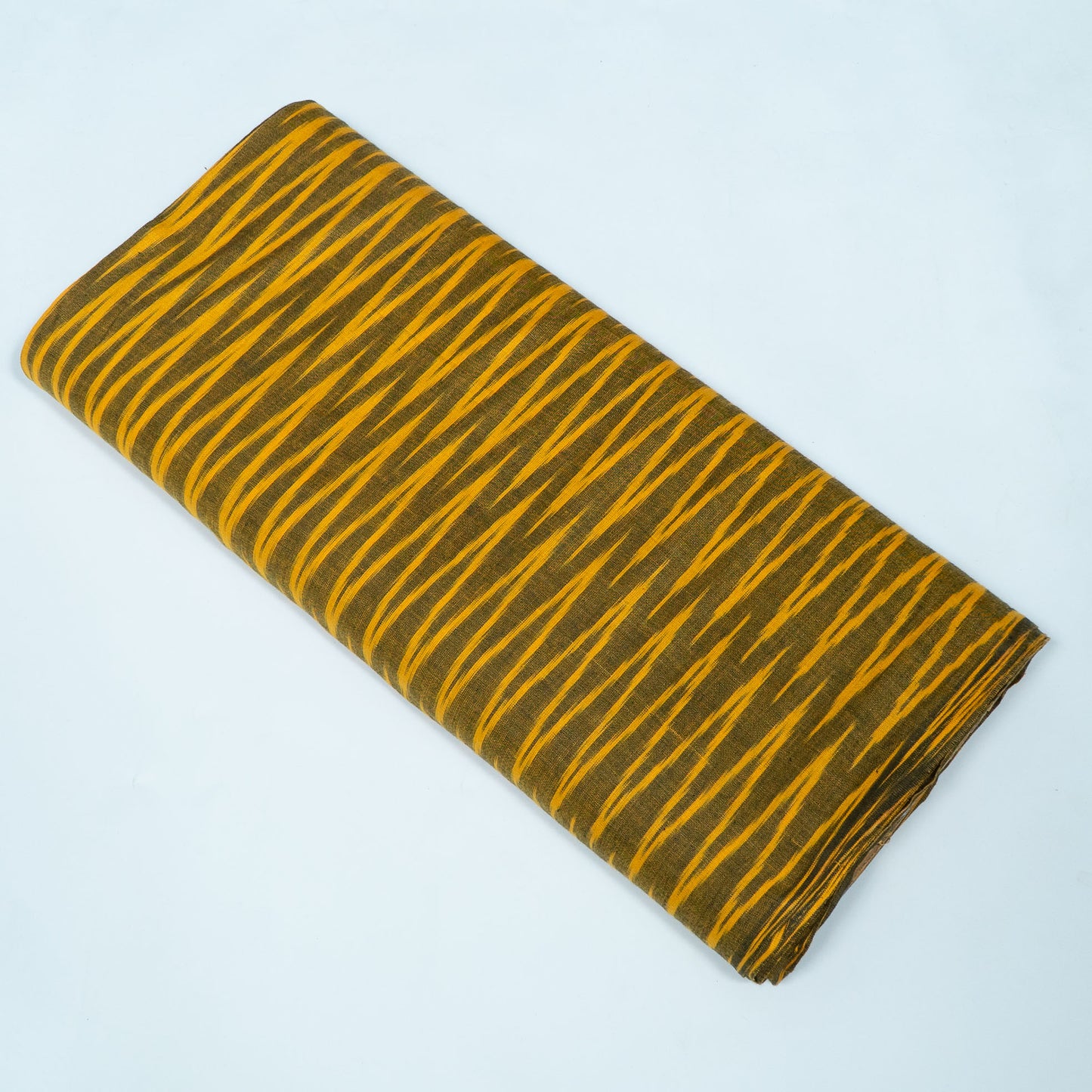 Green, Yellow Chevron Cotton Handloom Ikat Fabric for Dresses | Width: 44"