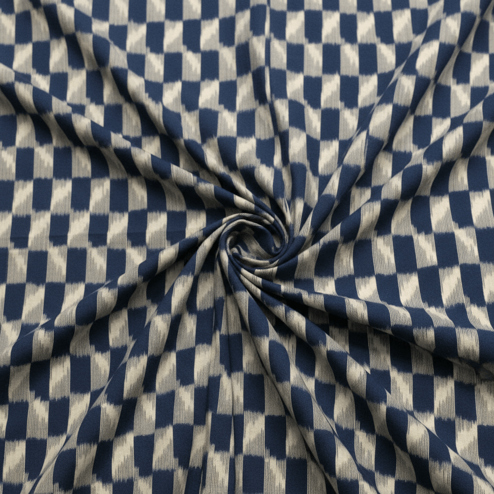 Blue, Grey Cotton Handloom Ikat Fabric for Dress Material | Width: 44"
