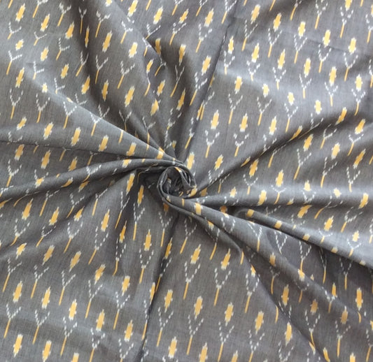 Grey & Yellow Fine Quality Mercerised Cotton Voile Woven Handloom Ikat (Width: 44 inches or 112 cm)