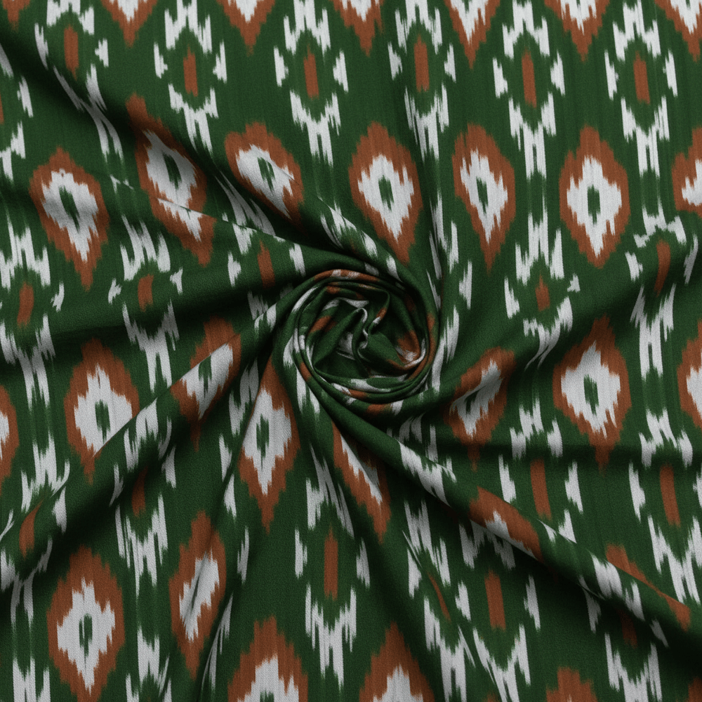 Green & Brown Cotton Handloom Thick Ikat | SKU: IK-568
