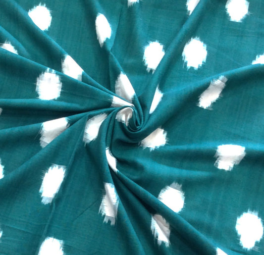 Green & White Dot Cotton Handwoven Double Ikat (Width: 44 inches or 112 cm)