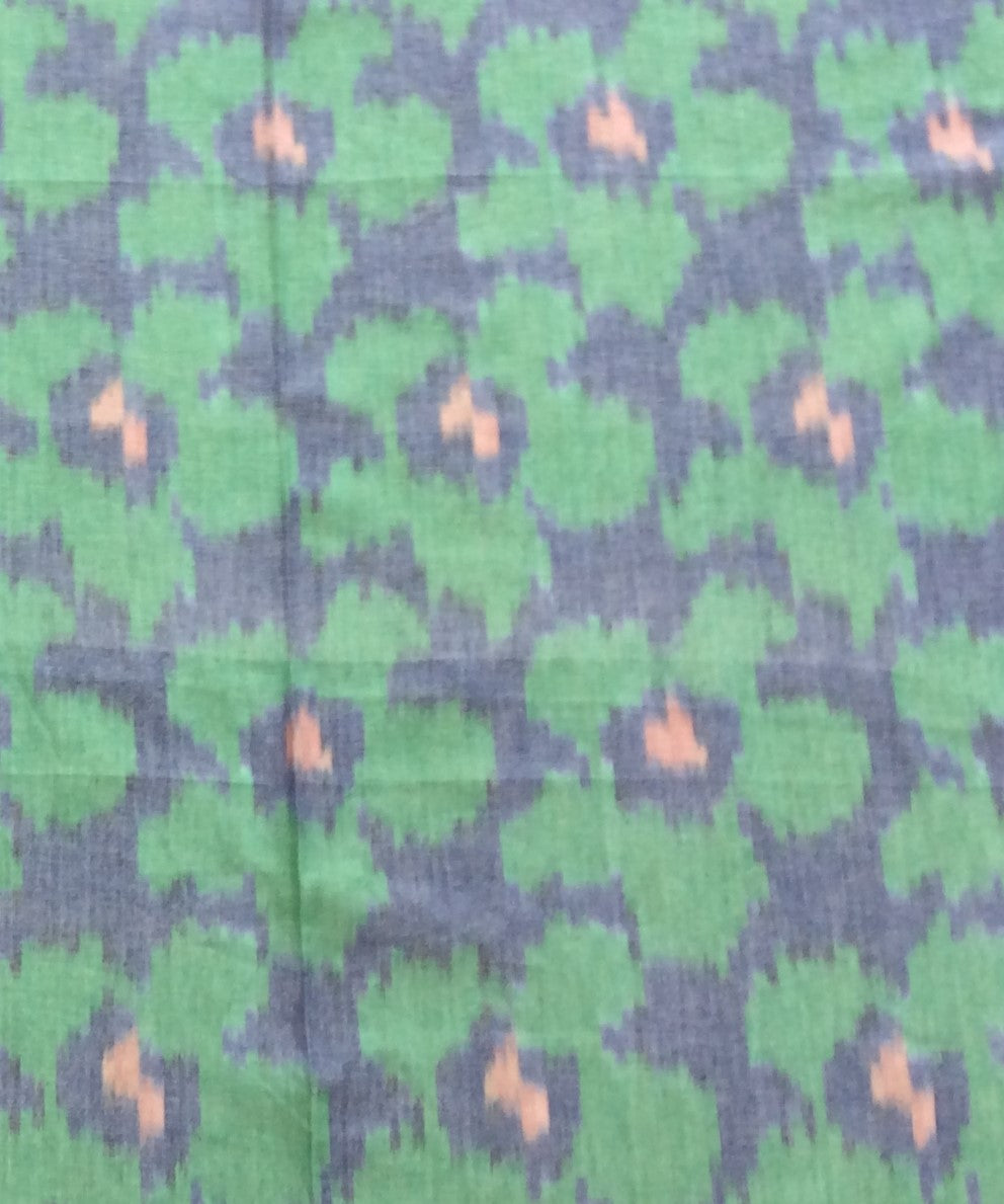 Green & Blue Floral Cotton Woven Handloom Ikat (Width: 44 inches or 112 cm)