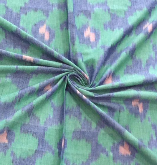 Green & Blue Floral Cotton Woven Handloom Ikat (Width: 44 inches or 112 cm)