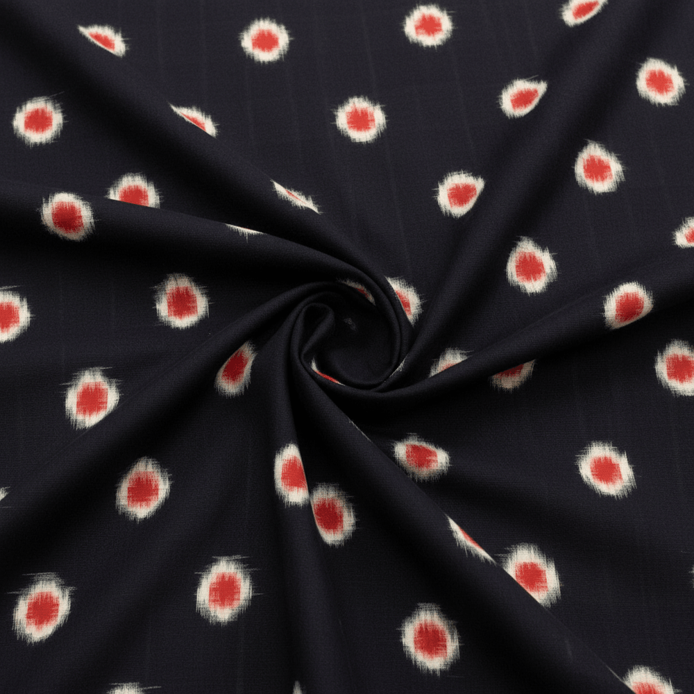 Red, Black & White Dot Handwoven Cotton Double Ikat | SKU: IK-596