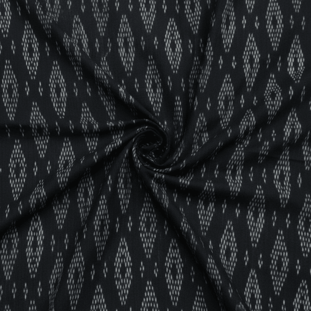 Black Fine Quality Merserised Cotton Voile Woven Handloom Ikat | SKU: IK-605