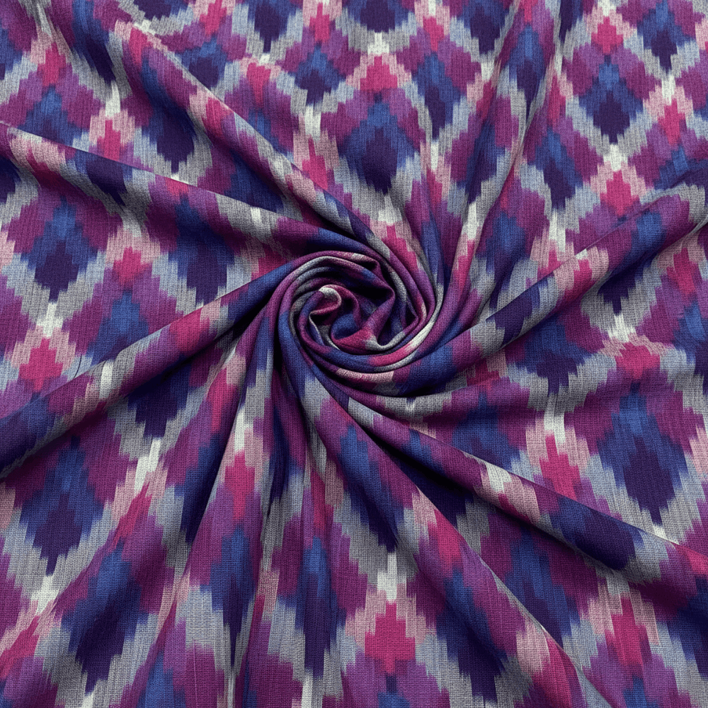 Multicolor Fine Quality Cotton Handloom Ikat Fabric for Dress Material | Width: 44"