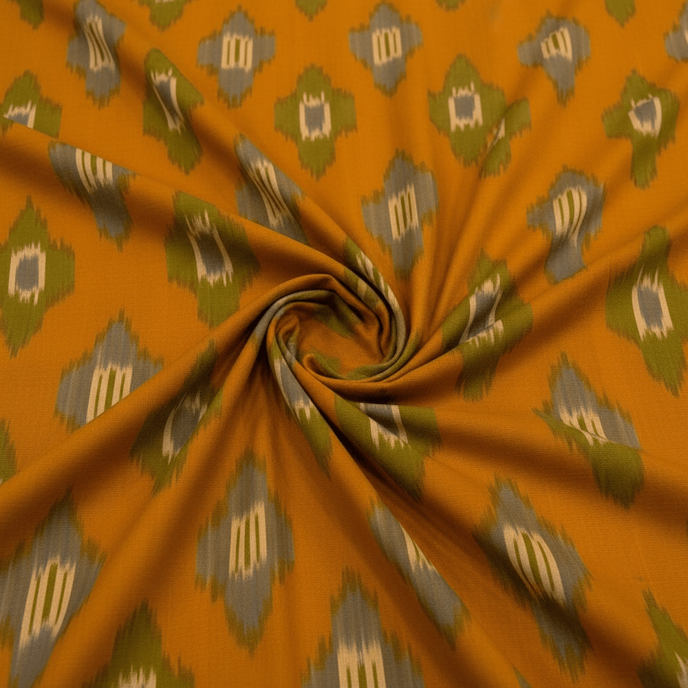 Mustard Design Fine Quality Cotton Handloom Ikat Fabric for Dress Material | Width: 44"