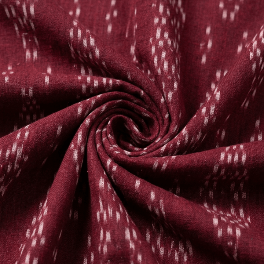 Maroon & White Design Fine Quality Handloom Cotton Ikat | Width: 44"