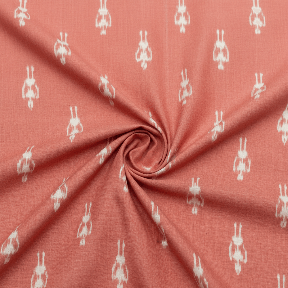 Peach Small Design Fine Quality Cotton Handloom Ikat Fabric for Dress Material | Width: 44"