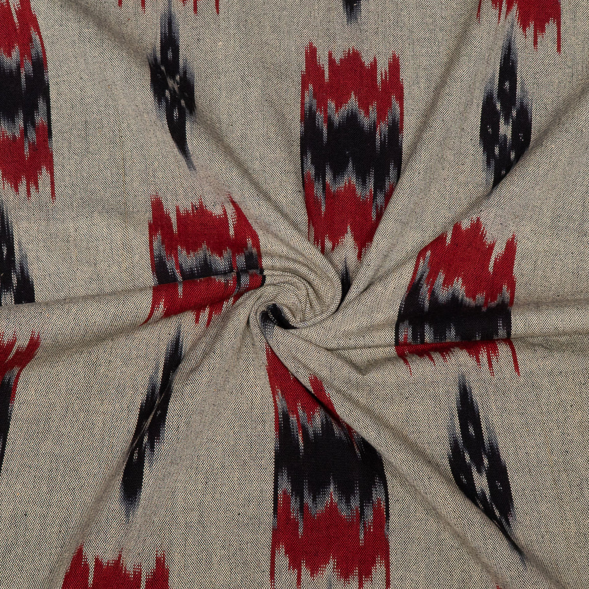 Red & Black Cotton Handloom Ikat Fabric - 44" (112 cm)