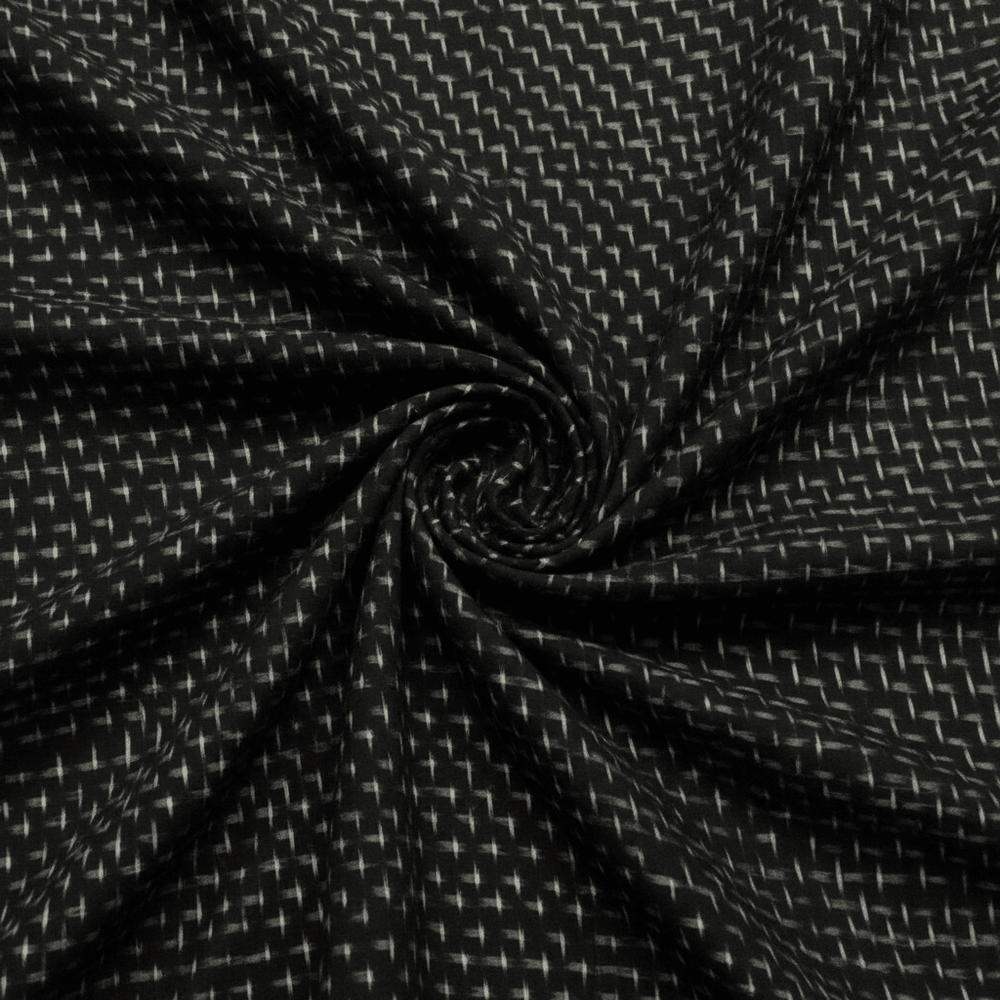 Black Base White Plus Handwoven Cotton Double Ikat Fabric for Men's Shirt | Width: 44"