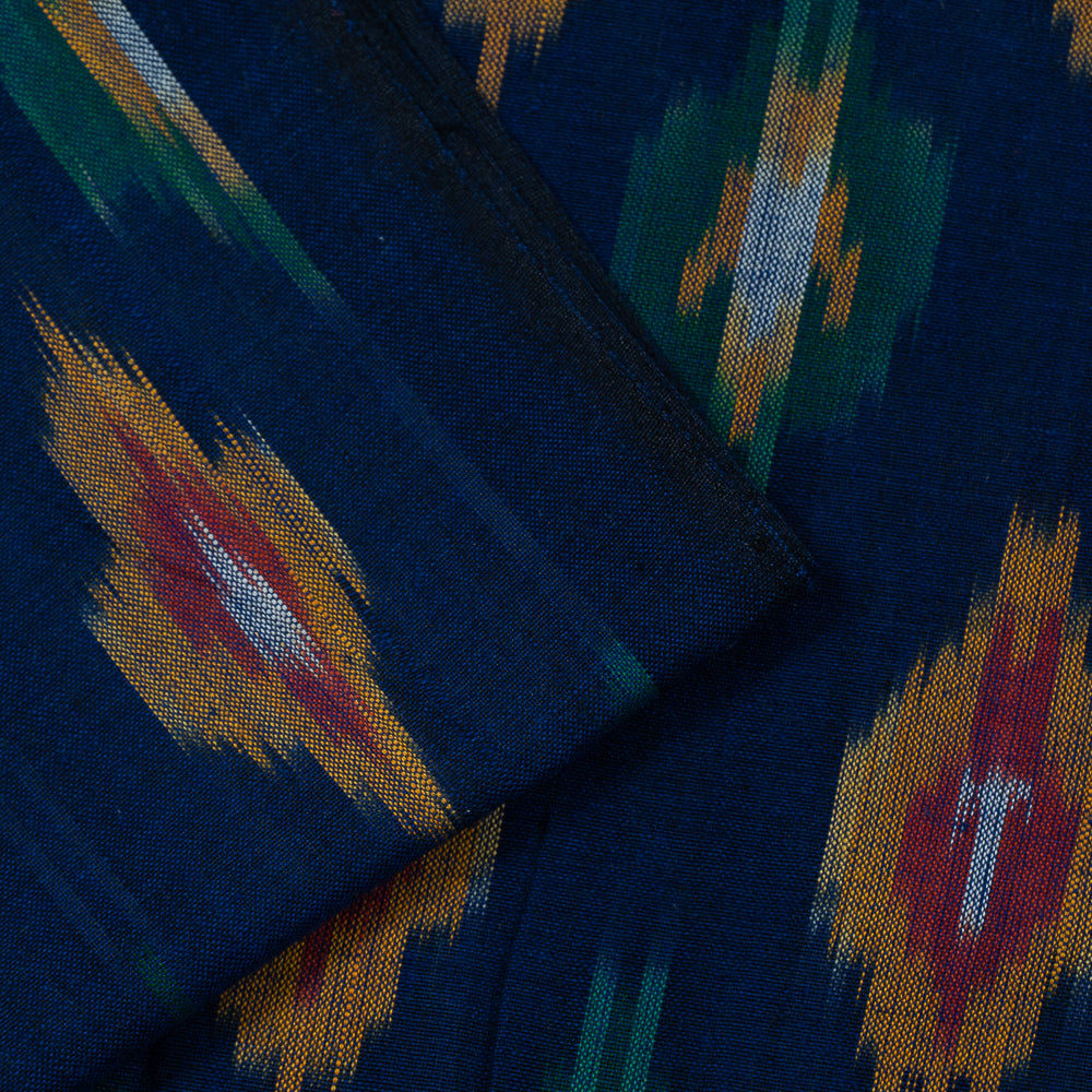 Multi Color Pattern on Blue Base Fine Quality Cotton Handloom Ikat (Sku: IKK-389)