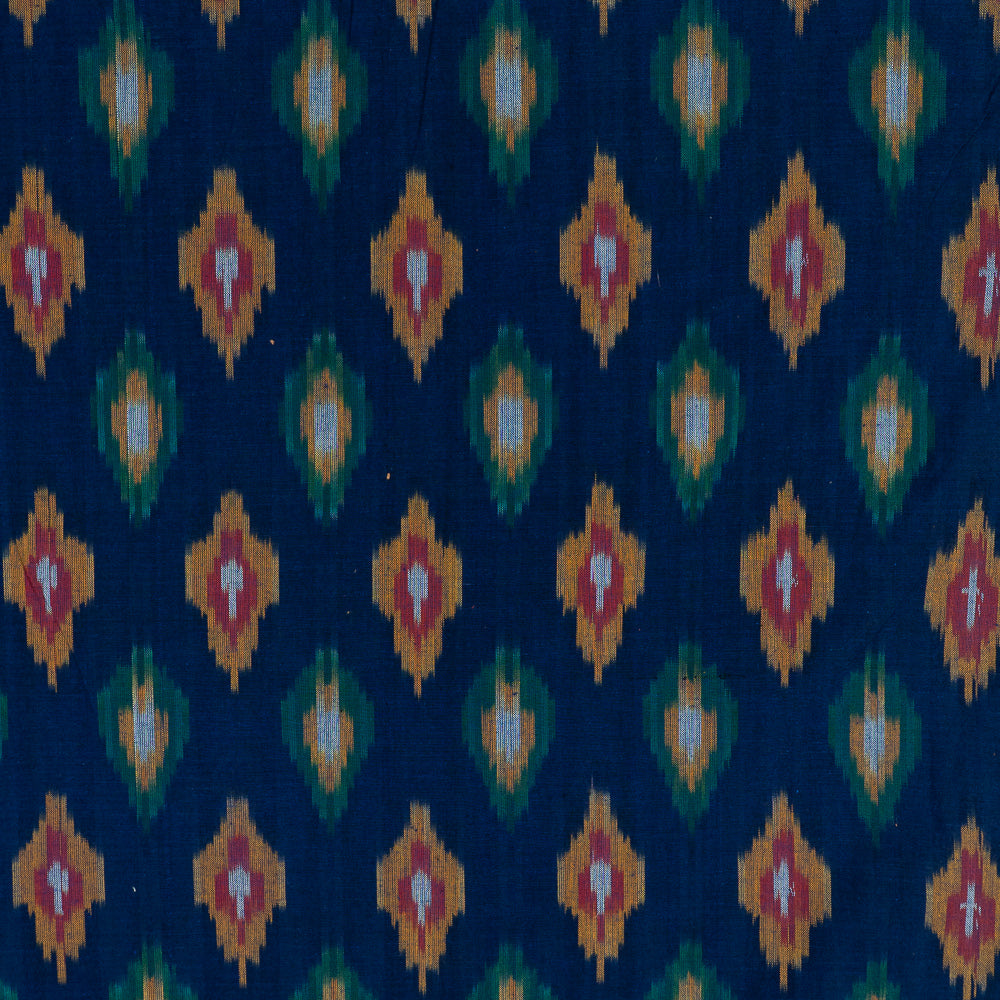 Multi Color Pattern on Blue Base Fine Quality Cotton Handloom Ikat (Sku: IKK-389)