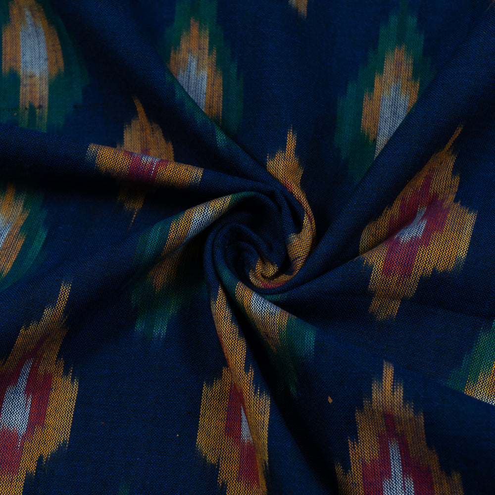 Multi Color Pattern on Blue Base Fine Quality Cotton Handloom Ikat (Sku: IKK-389)