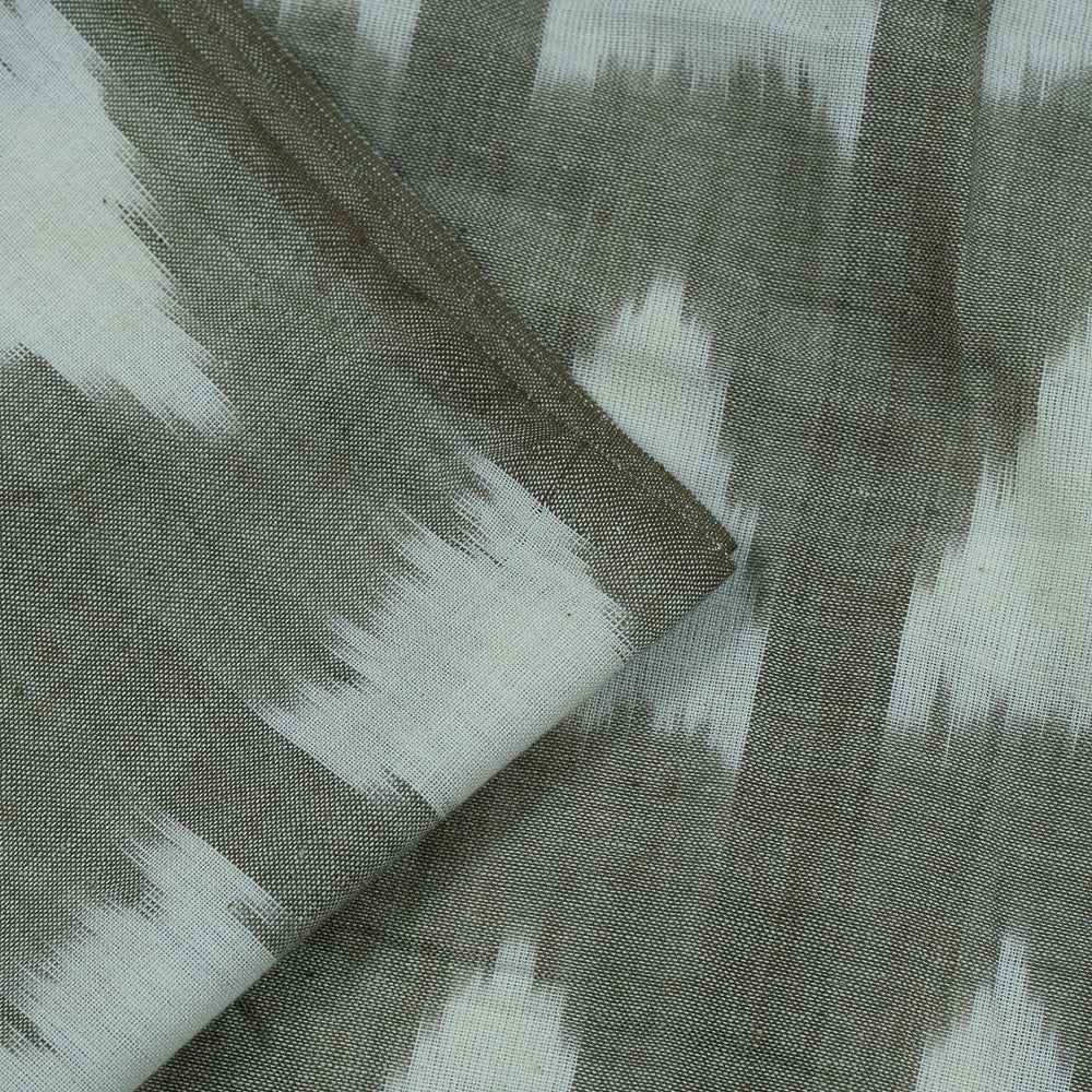 Greenish Grey, Off White Dot Cotton Handloom Ikat (SKU: IKK-438)