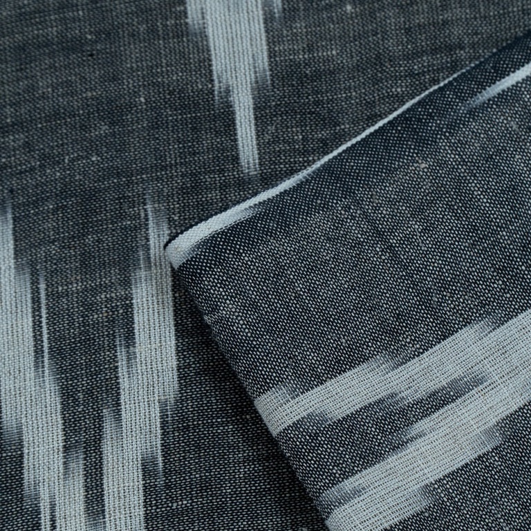 Grey & White Linen Cotton Blend Ikat (Sku: IKK-453)