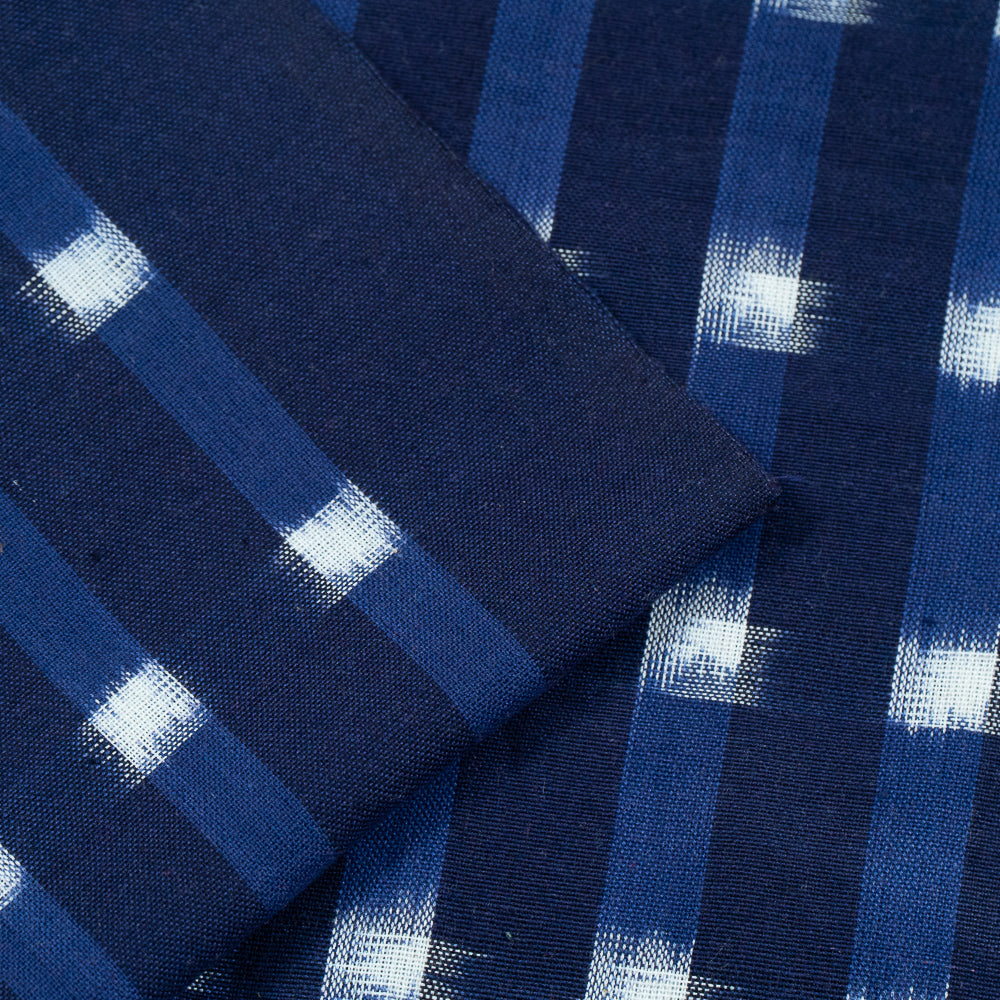 Blue, White Check Handloom Cotton Double Ikat (Sku: IKK-485)