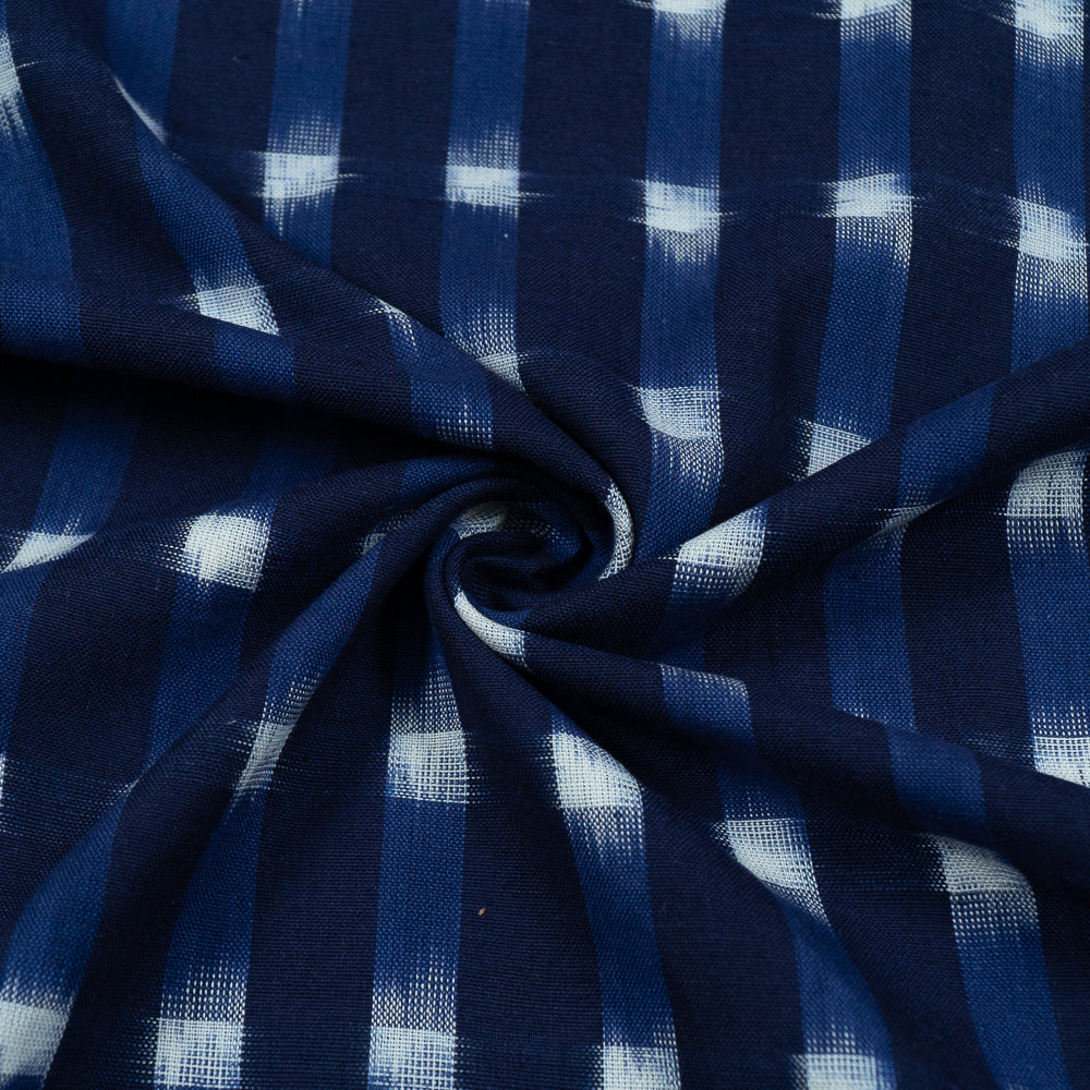 Blue, White Check Handloom Cotton Double Ikat (Sku: IKK-485)