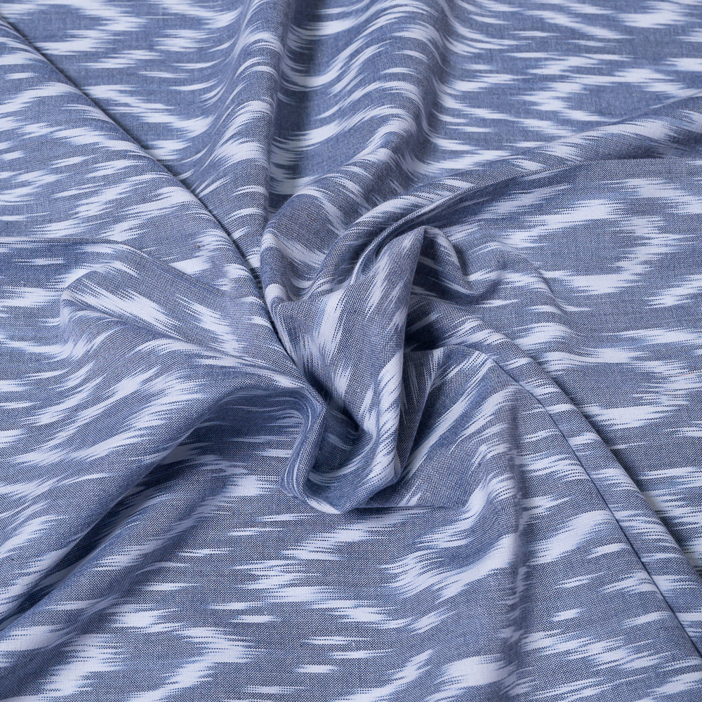Powder Blue & White Fine Quality Cotton Handloom Ikat (Sku: IKK-493)