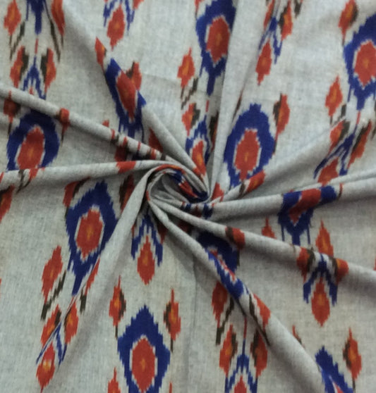 Grey, Multicolor Handloom Cotton Ikat (Width: 44 inches or 112 cm)