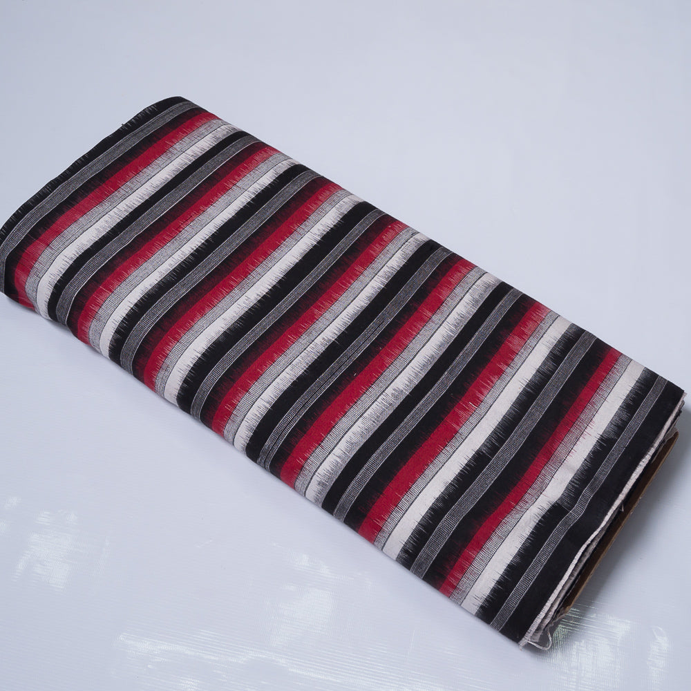 Red, Black & White Stripe Handwoven Cotton Double Ikat (Sku: IKK-520)