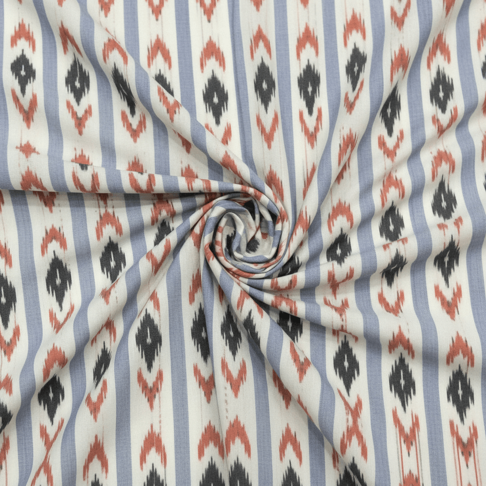 Blue & Orange Fine Quality Cotton Handloom Ikat | SKU: IKK-564