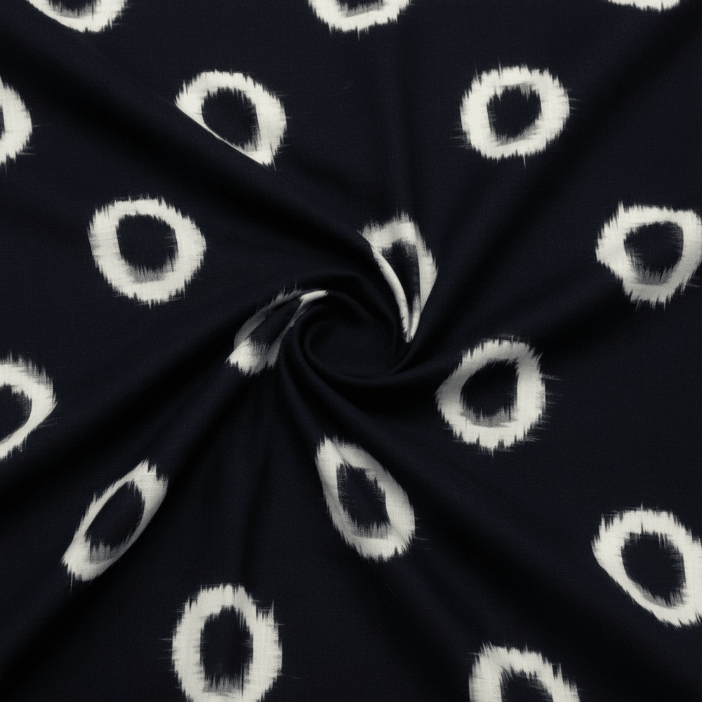 Black, White Big Circle Cotton Handloom Double Ikat | SKU: IKK-603