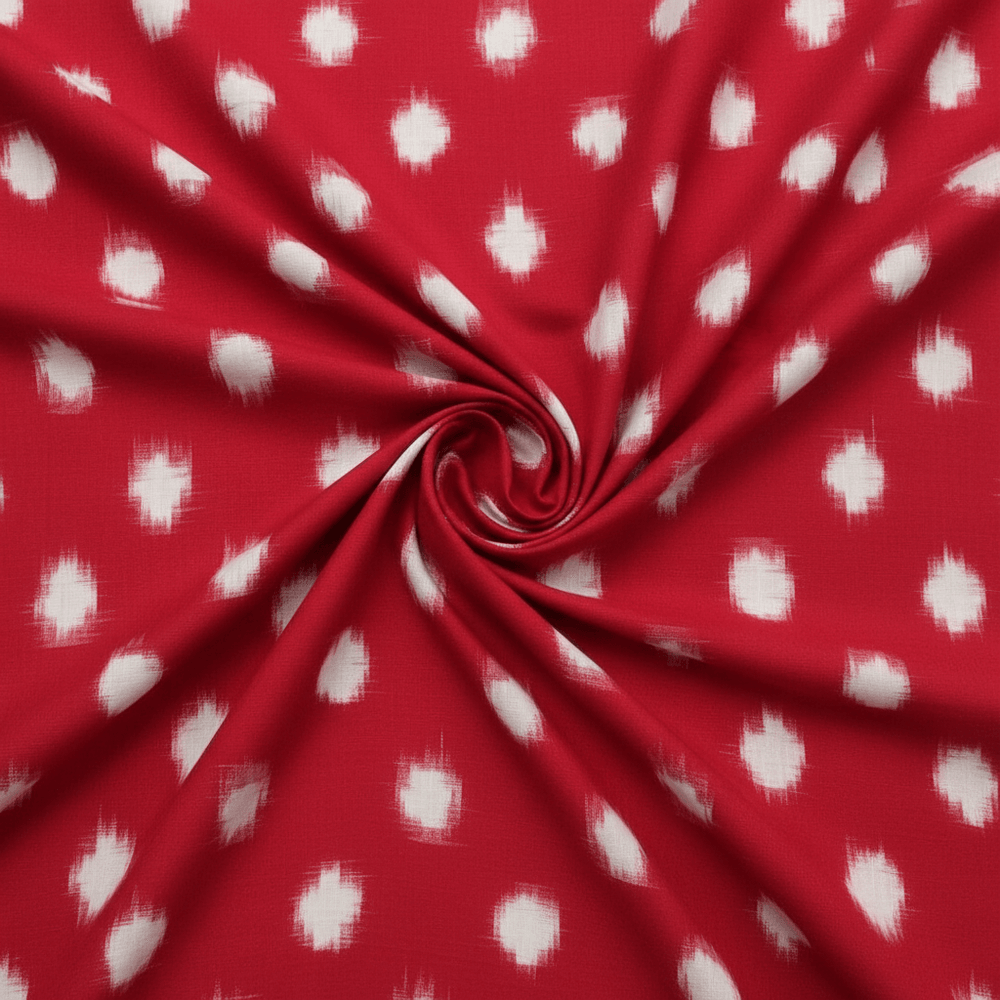 Red & White Dot Cotton Handwoven Double Ikat | SKU-IKK-615