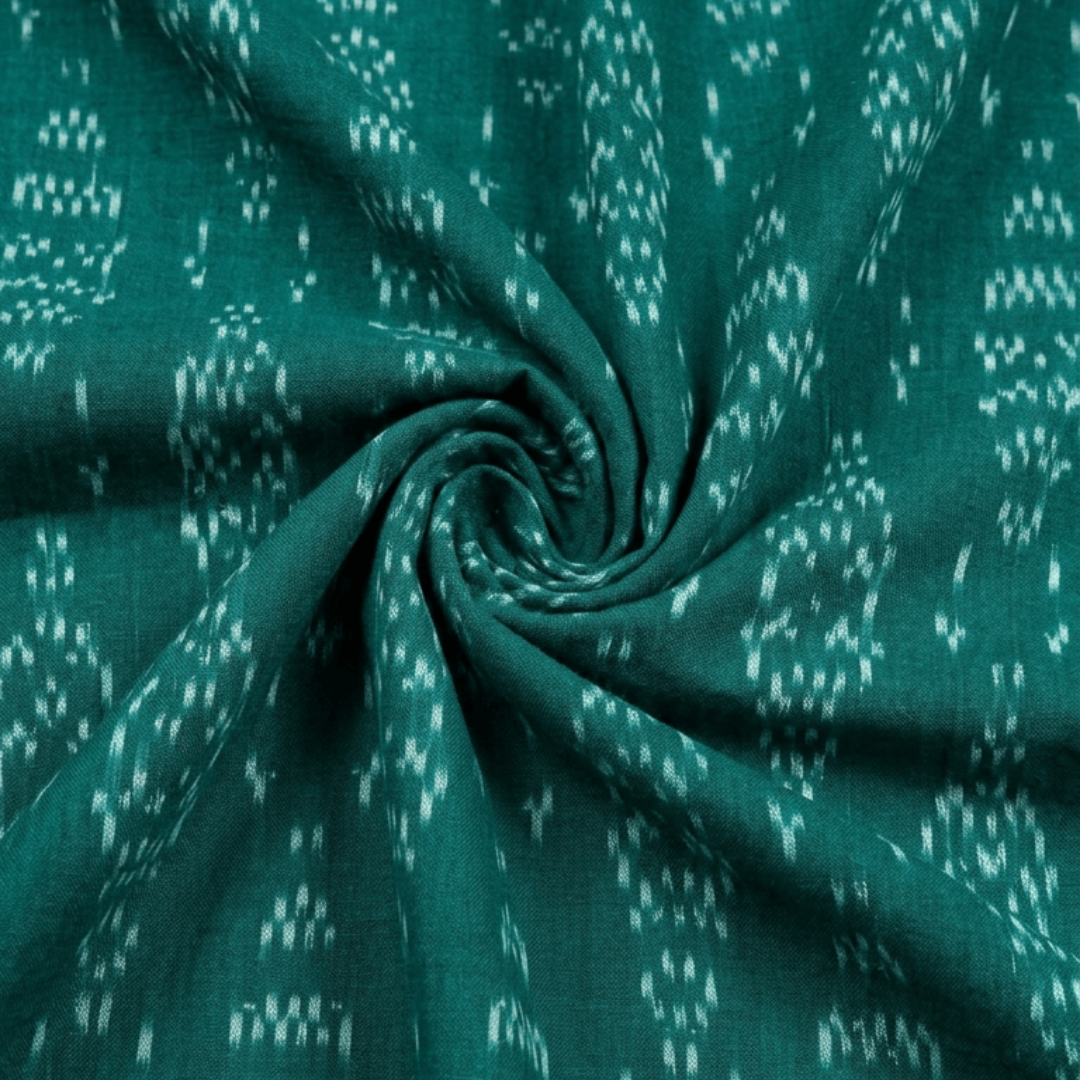 Green & White Design Fine Quality Handloom Cotton Ikat | Width: 44"