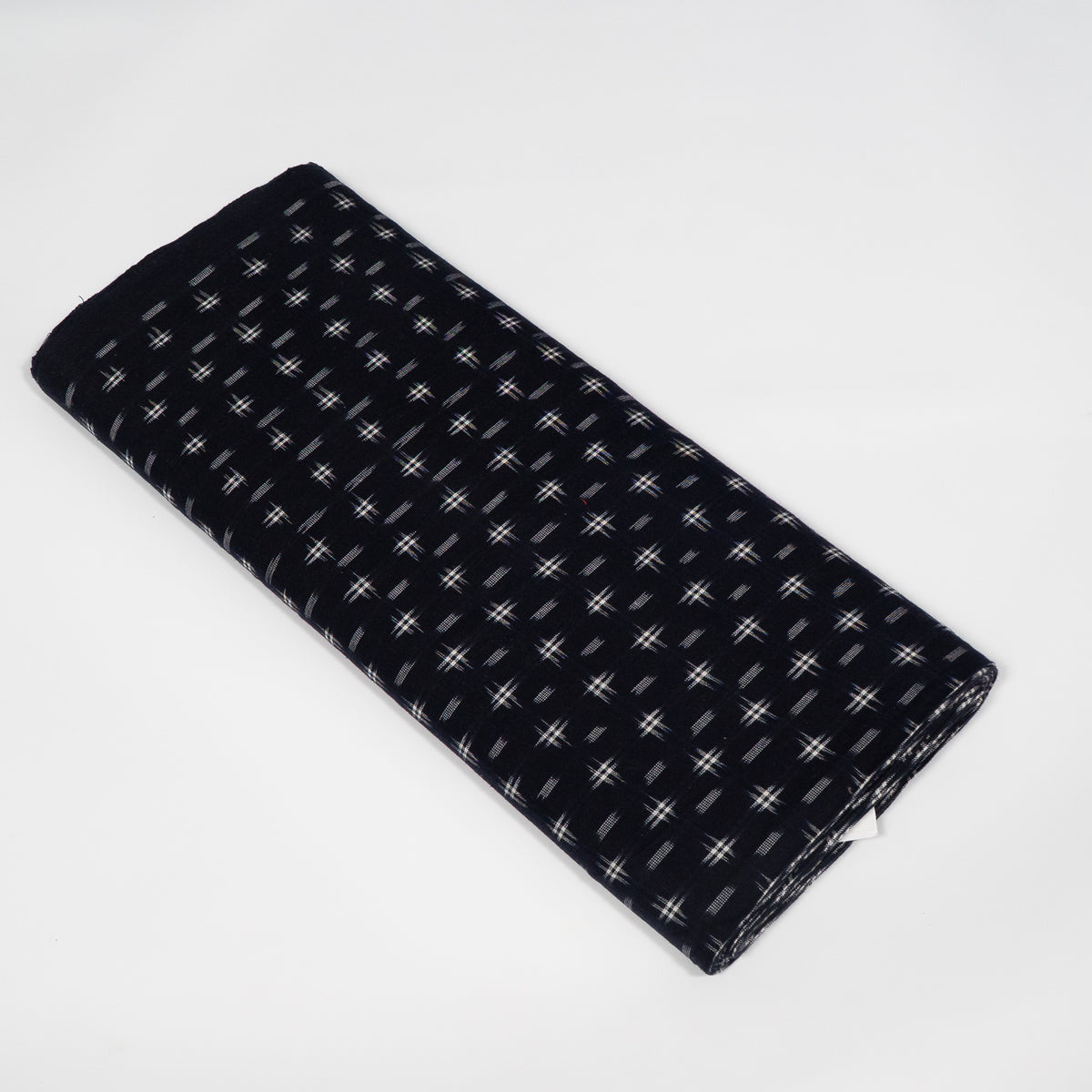 Dark Navy Blue & White Handwoven Cotton Double Ikat Fabric for Dresses | Width : 44"