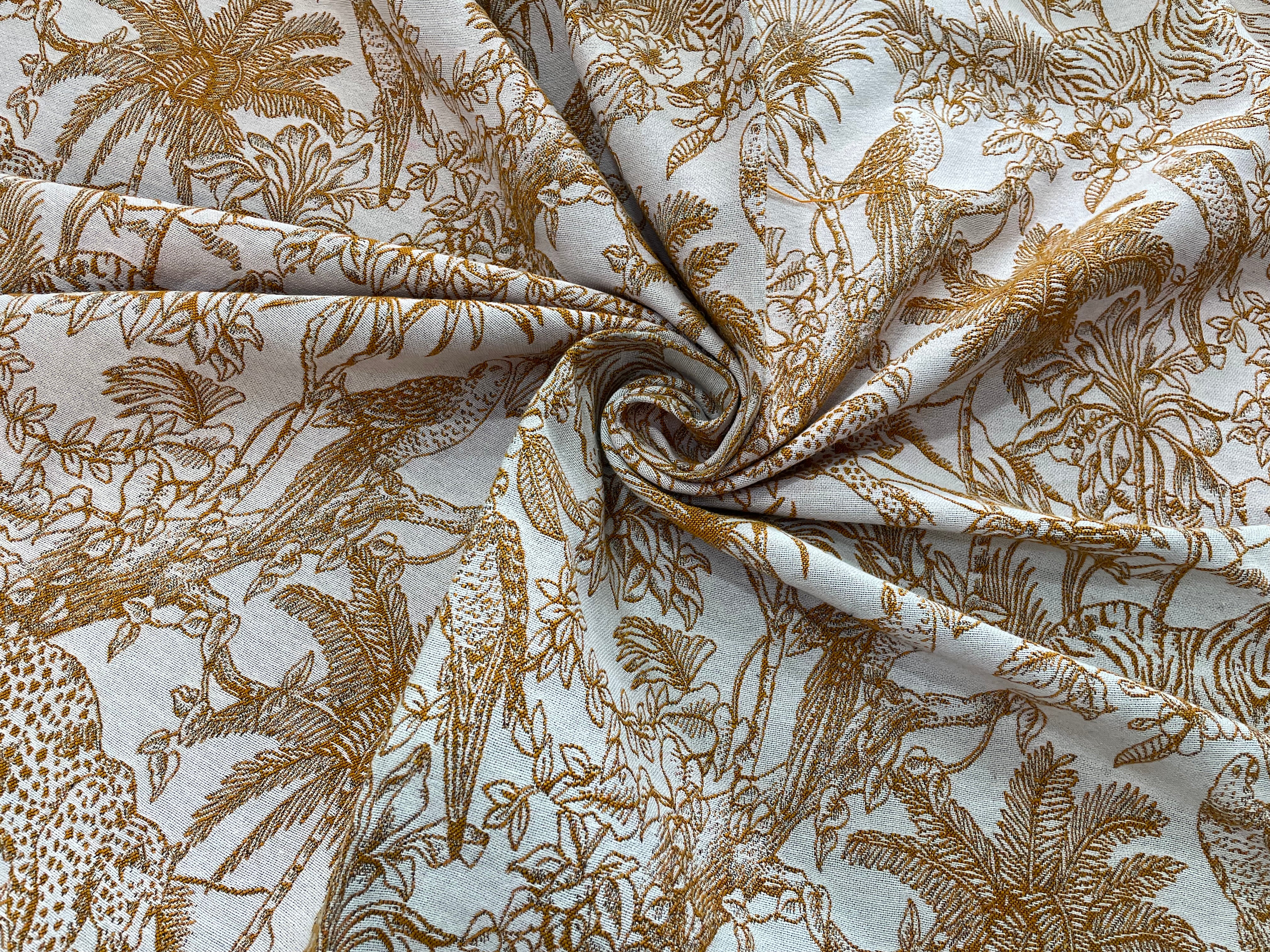 White And Brown Cotton Jacquard Fabric (Sku: JF-17)
