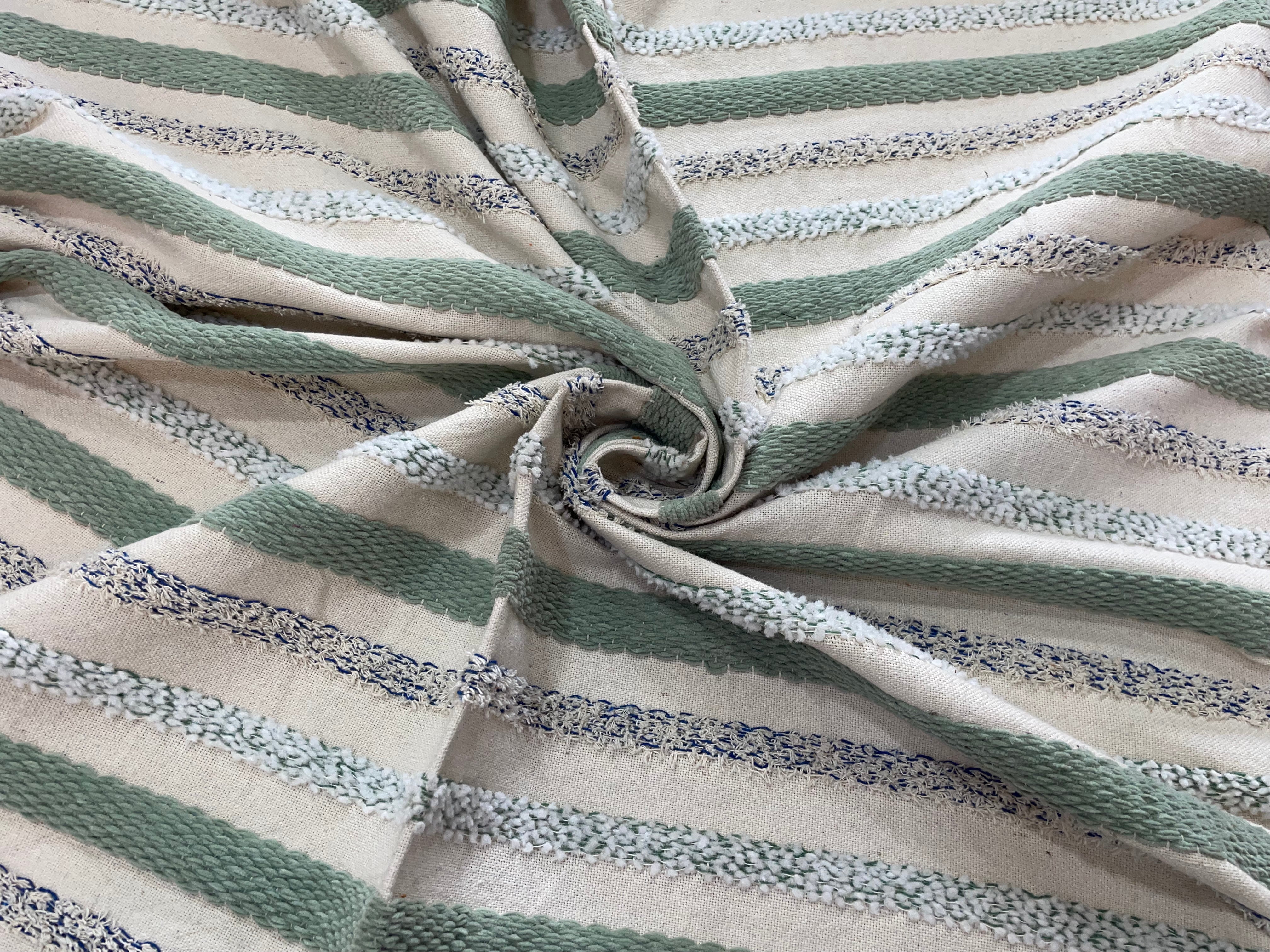 White And Blue Strepe Cotton Jacquard Fabric (Sku: JDD-314)