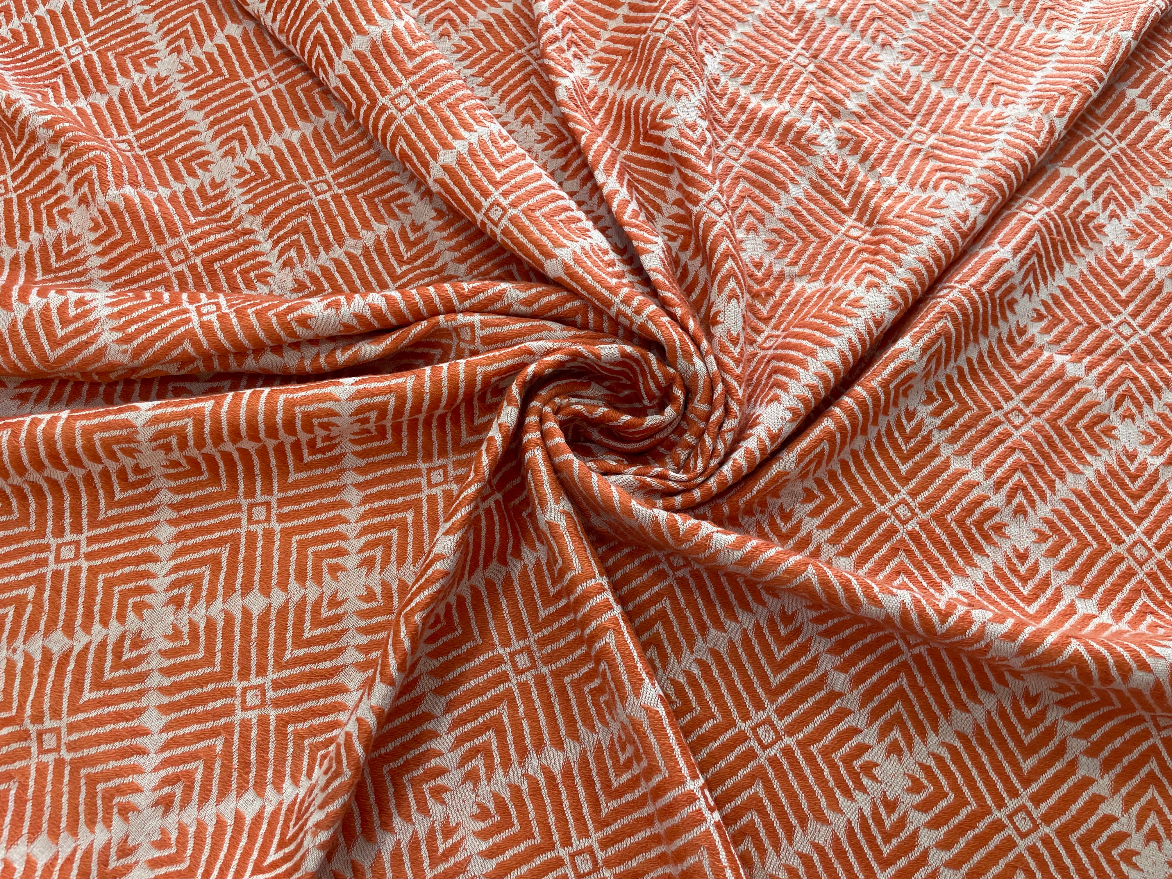 Orange Cotton Jacquard Fabric  (Sku: J-517)