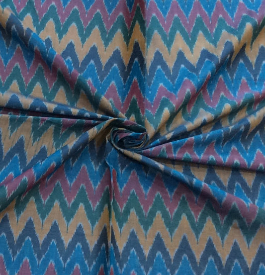 Multicolor Chevron Silk (50%) Cotton (50%) Blend Handwoven Ikat (Width: 44 inches or 112 cm)