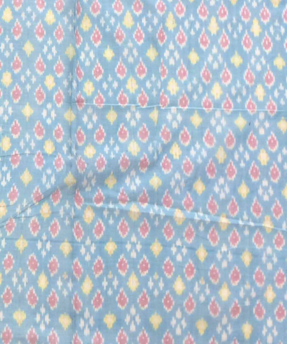 Blue Base Multicolor Silk (50%) Cotton (50%) Blend Handwoven Ikat (Width: 44 inches or 112 cm)