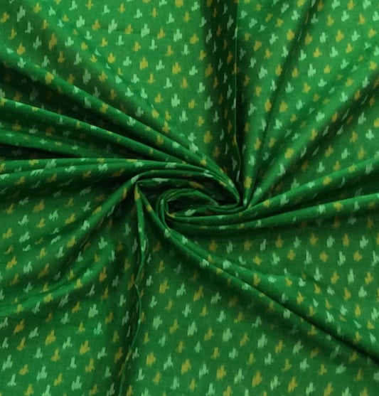 Green & Yellow Silk (50%) Cotton (50%) Blend Handwoven Ikat (Width: 44 inches or 112 cm)