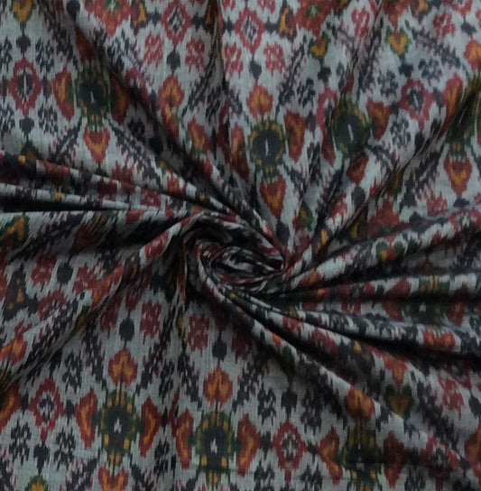 Grey Base Multicolor Silk (50%) Cotton (50%) Blend Handwoven Ikat (Width: 44 inches or 112 cm)