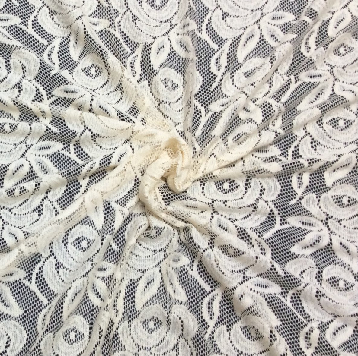 Off White Floral Design Dyeable Cotton Net Fabric