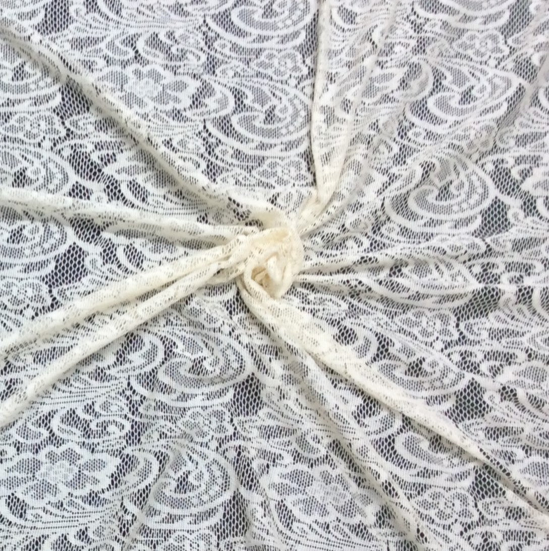 Off White Floral Cotton Dyeable Net Fabric