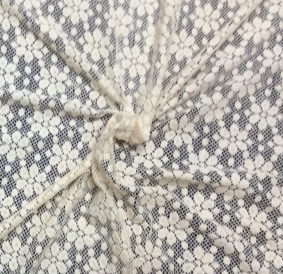 Off White Floral Cotton Dyeable Net Fabric
