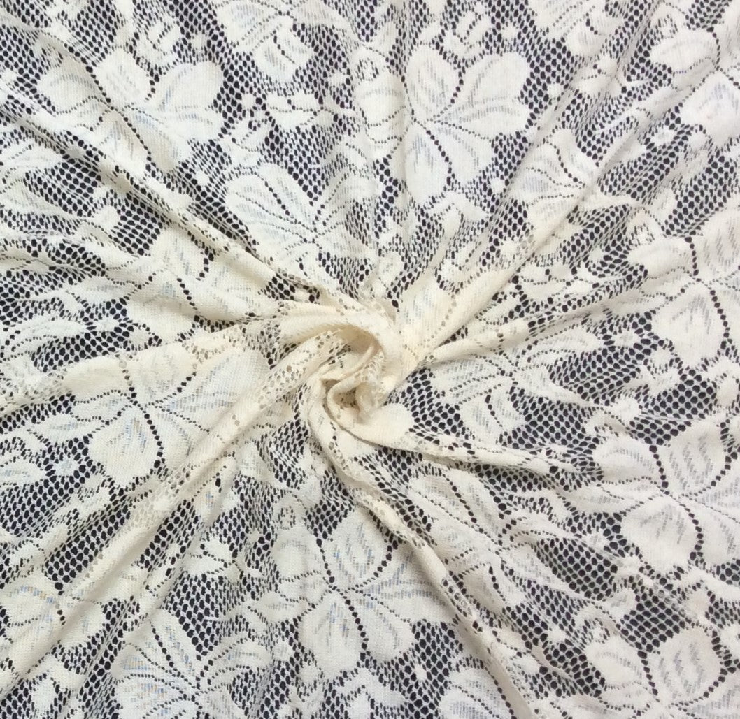 Off White Floral Cotton Dyeable Net Fabric