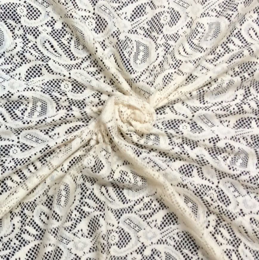 Off White Abstract Design Cotton Dyeable Net Fabric