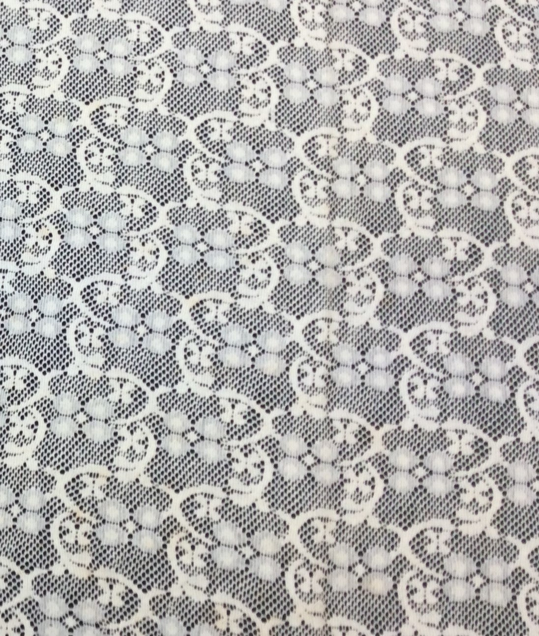 Off White Floral Cotton Dyeable Net Fabric